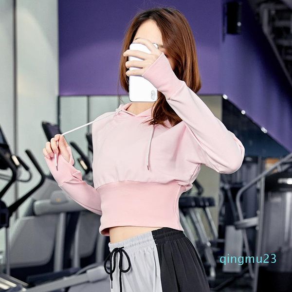 

fashion-women trainer running coat sports yoga hooded fingertips fitness sweatshirt, Black;red