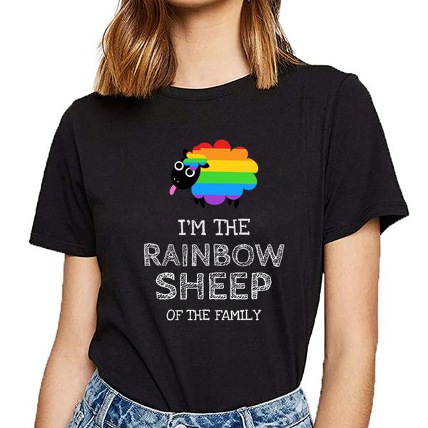 

t shirt women cute pride lgbt rainbow sheep comic inscriptions short female tshirt