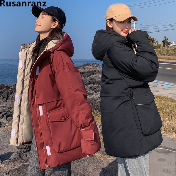 

women's winter 2020 new student bf loose original medium long plus thick cotton warm hooded women parkas jacket coat, Black