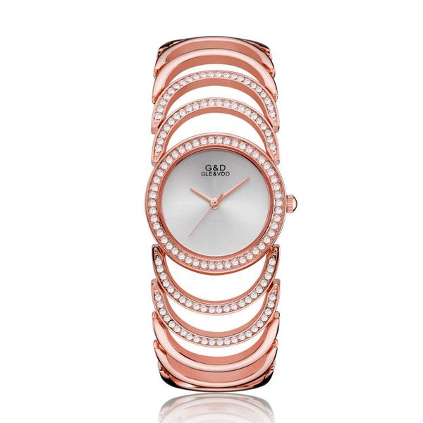 

g&d women's watches rose gold rhinestone elegant bracelet ladies watch quartz wristwatches relogio feminino, Slivery;brown