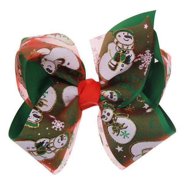 

new ribbon printed with snowman snowflake bow polka dot clip christmas hair headbands girls hairband for baby hair accessories, Slivery;white