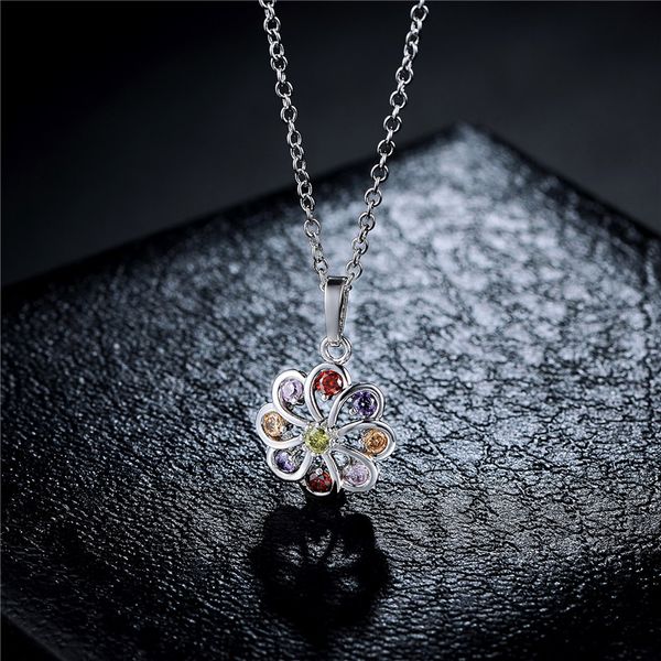 

fashion jewelry multicolor crystal flower shaped necklace personality flower long pendants necklace copper plated, Silver