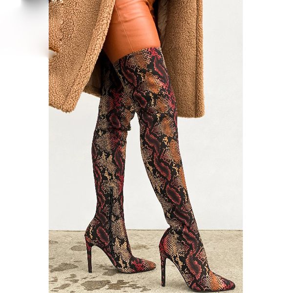 

2020 new autumn women's over the knee boots fashion snake outdoor platform shoes high heels comfortable plus size 43, Black