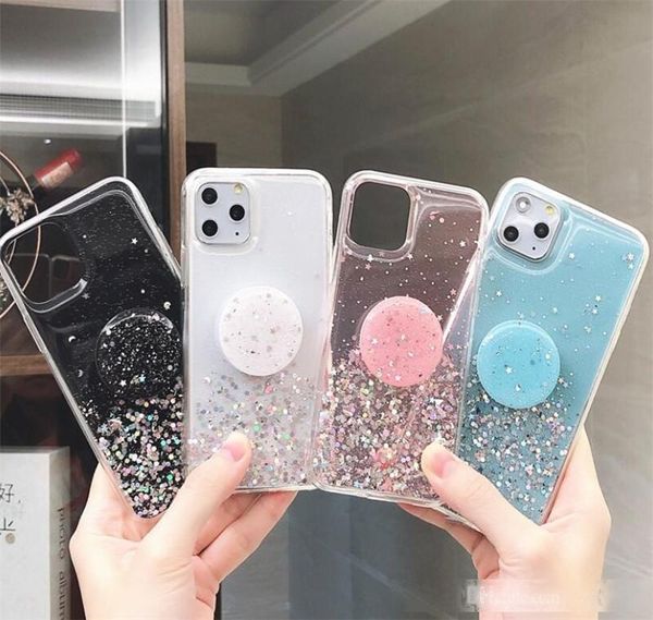 

100pcs bling glitter case for iphone 11 pro max 11 pro 11 xs xr x xs max 6s 6 7 8 plus slim case with stand holder phone cases socket