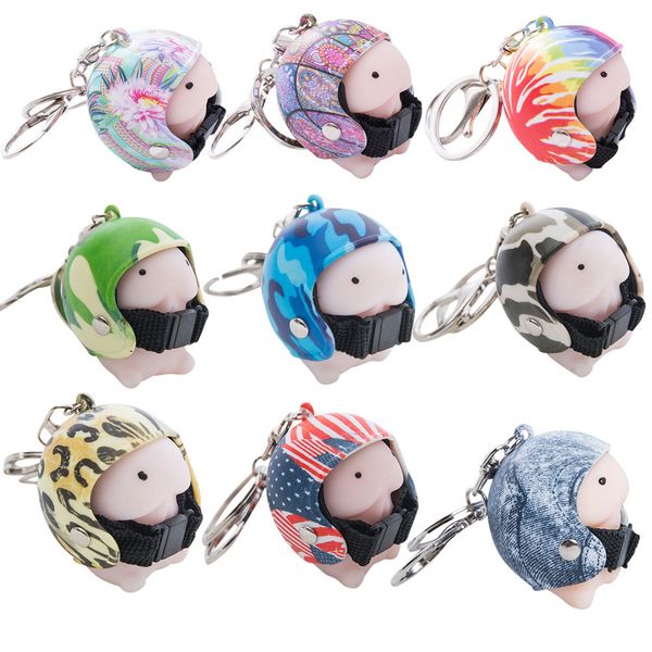 

2019 new design dingding squishy helmet cute keychain squeeze stress reliever prank toy keyring drop shipping, Silver