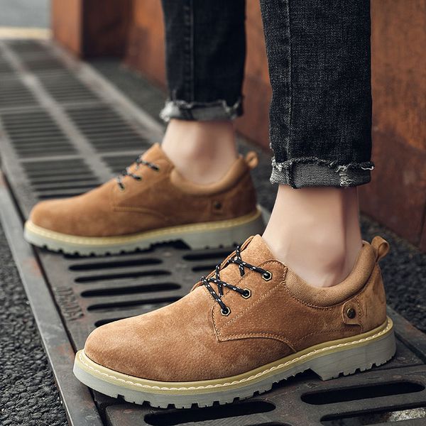 

men's british workwear shoes outdoor work casual walking shoes winter men's pigskin casual british tooling sneakers, Black
