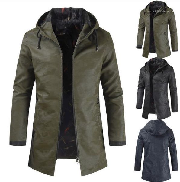 

clothing mens designer jackets stand collar long sleeved hooded jacket solid color casual fashion coats male, Black;brown