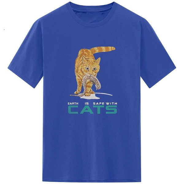 

earth is safe with cats cotton t- shirt for mens 2018 men t-shirt fashion tee shirts for men