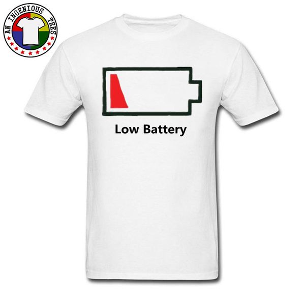 

men's short sleeve t shirt round collar 100% cotton fabric youth t-shirt battery low red summer tshirts tees