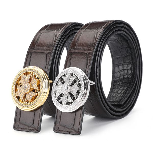 

luxurious2020 genuine leisure diamond buckle double-sided crocodile leather men's belt, Black;brown