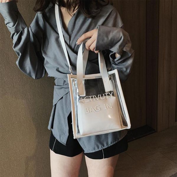 

s.ikrr пвх прозрачной сумка четких сумки для женщин 2020 сумки цепи bucket crossbody сумки плетеной веревки для рук сумки новой