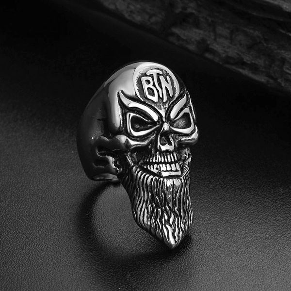 

cluster rings valily cool men's bearded mustache gentleman skull 316l stainless steel punk biker silver color jewelry, Golden;silver