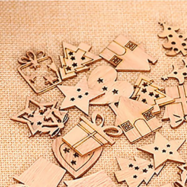 

25pcs christmas decoration wooden snowflake christmas tree deer natural wooden diy tree hanging ornaments
