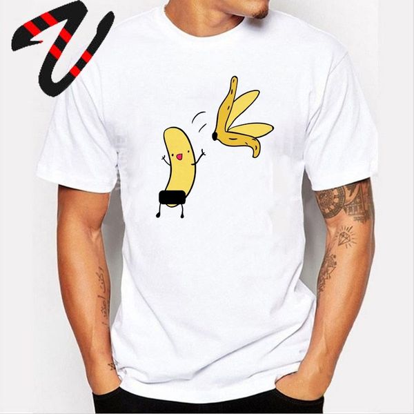 

men's banana disrobe print t-shirt summer humor joke hipster t-shirt white casual t shirts fitness streetwear