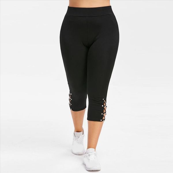 

women high waist cropped trousers pants elastic bandage leggings plus size drop shipping good quality, Black