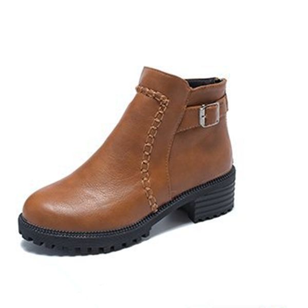 

boots mudibear 2021 women's back zipper pu solid color brown warm non-slip casual shoes comfortable footwears 35-43, Black