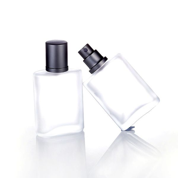 30 50 100 мл / 1 Oz Пустой Перезаправляемые матовое стекло Spray Perfume Bottle атомайзер Контейнер с алюминиевым Gray Fine Mist Люки для путешествий или подарок