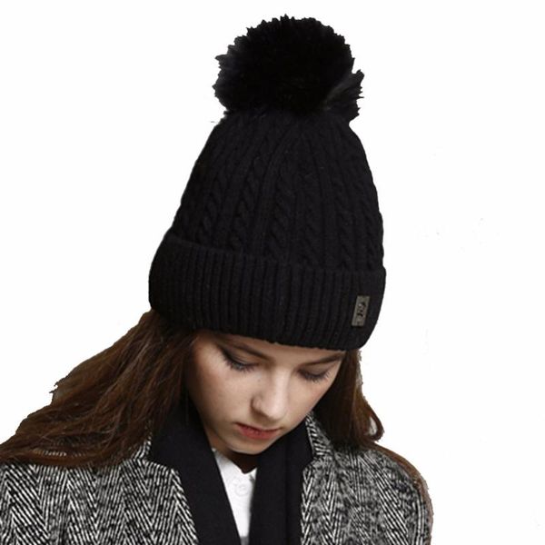 

beanie/skull caps women's winter beanie wool blends warm fleece lined thick pom knitted hat in black, Blue;gray