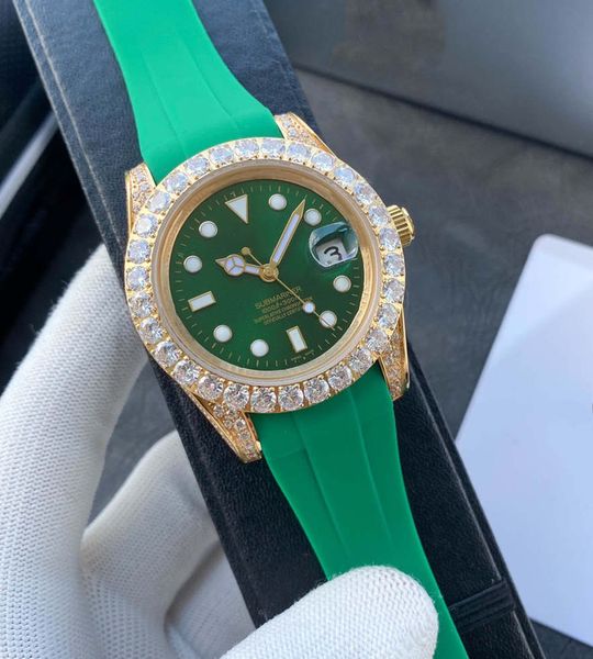 

fashion business classic 41 mm men's surface diamond rubber buckle fashion automatic mechanical waterproof men, Slivery;brown