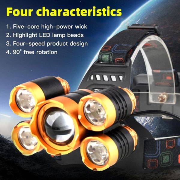 

led headlight headlamp 5led t6 head lamp torch head light 18650 battery for camping, fishing