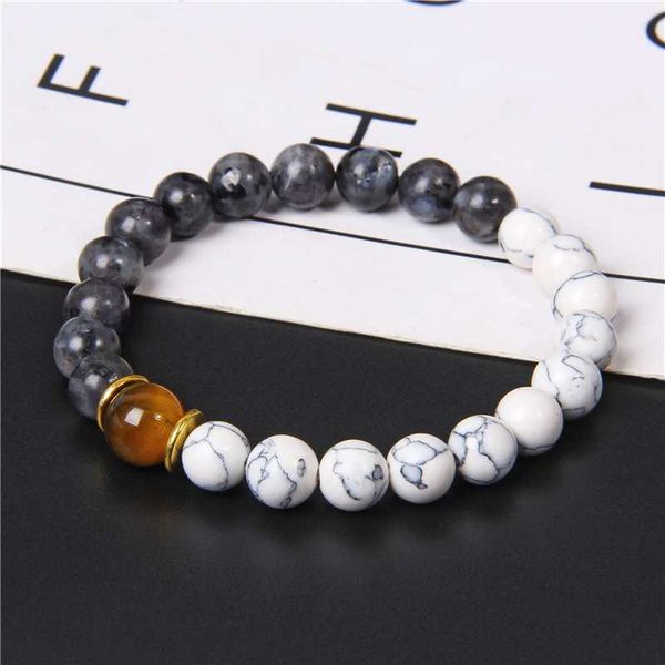 

fashion men's bracelet natural round labradorite stone beads white turquoises bracelet yoga mala buddhism jewelry for women men, Black