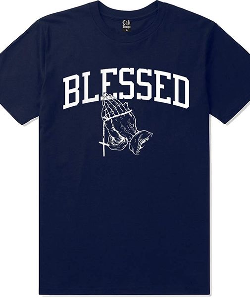 

mens navy blue drake praying hands blessed t shirt rap hip hop urban wear tee