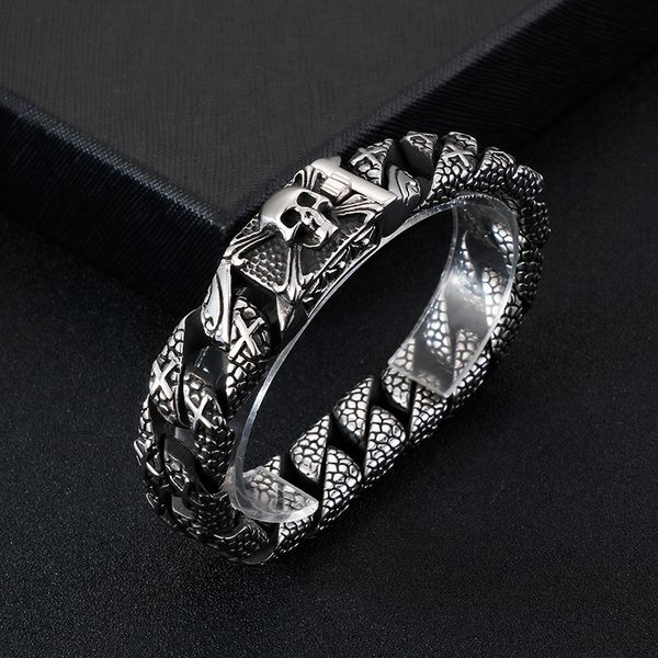 

316l titanium steel cross bracelet european and american men's stainless steel punk skull bracelet, Black
