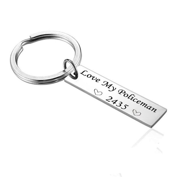 

wife gift - love my - officer key chain badge number cuffs hat stamped keyring key chains, Silver