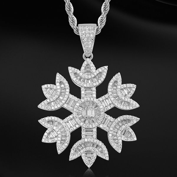 

pendant necklaces hip hop micro pave cubic zircon snowflake necklace copper fashion couple jewelry drop, Silver
