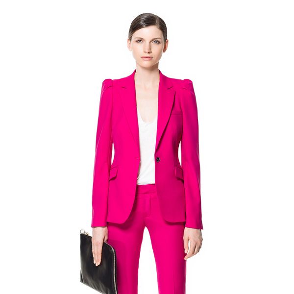 

fuchsia women office business suits uniform styles fashion elegant pant suits slim fit formal work wear sets female touser, White