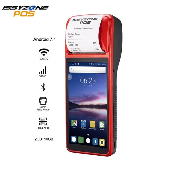 

printers issyzonepos android 7.1 pda bluetooth thermal receipt printer 58mm 4g wifi nfc terminal 1d barcode scanner
