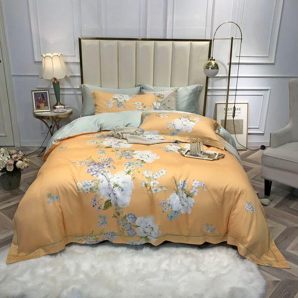 

shabby floral classic duvet cover set 100%tencel silk soft breathable bedding bed sheet set pillowcases  king size 4pcs
