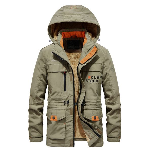 

autumn and winter men's plus velvet padded jacket mid-length hooded cotton jacket trendy men's casual men's thick plus size j, Black;brown