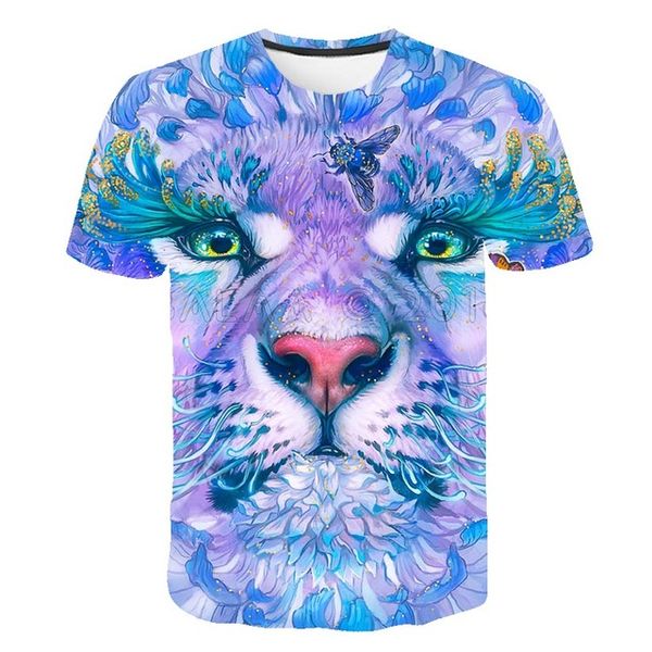 

men o collar ferocious tiger and lion short sleeved 3d print shirts anime horror graphic men clothing