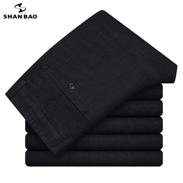

shan bao brand business gentleman men's straight denim jeans 2020 autumn winter luxury high-quality comfortable classic pants, Blue