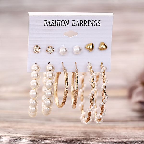 

hoop & huggie fashion bohemian tassel acrylic earrings set for women big geometric round imitation pearl rhinestones jewelry gift, Golden;silver