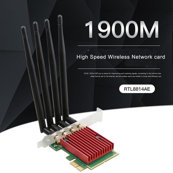 

high speed pcie network card 1900m wireless wifi network adapter rtl8814ae realtek chip 4 antenna 2.4g/5g dual band wifi