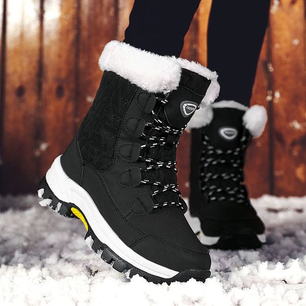 

boots women waterproof winter shoes snow platform keep warm ankle with thick fur botas mujer 2021, Black