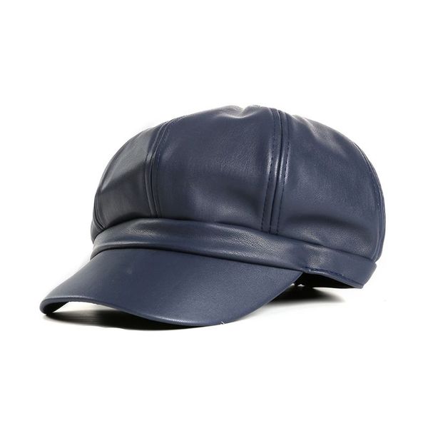 

women men faux leather newsboy hats glitter solid color vintage london style cabbie artist painter octagonal ivy visor beret cap, Blue;gray
