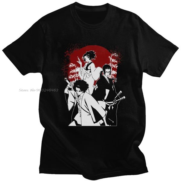 

trendy samurai champloo t shirt men short sleeves pure cotton tee crew neck japanese manga anime lover t-shirt mugen fuu jin top