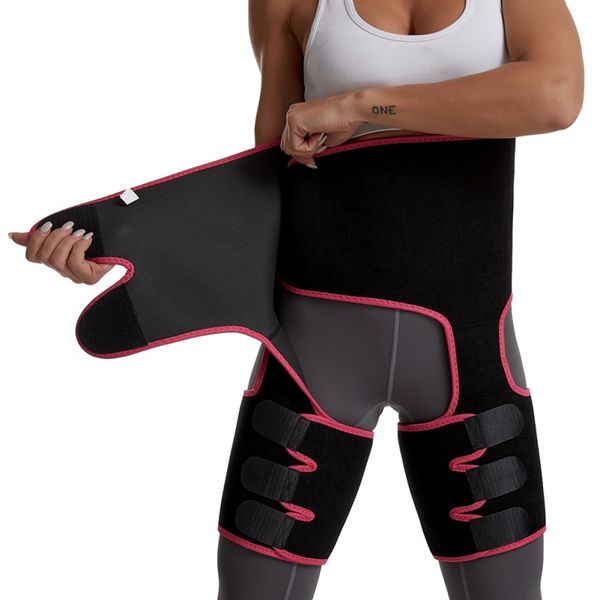 

siamese waist belt thigh slender slimming leg shaper sweat trimmers warmer shapewear fat burning compress belt j, Black;gray