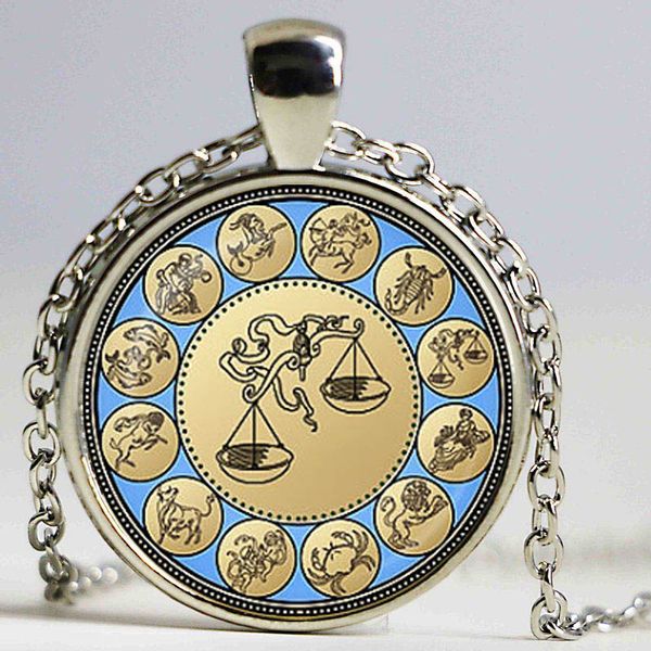 

pendant necklaces vintage libra zodiac necklace astrology horoscope jewelry september october birthday gift wholesale, Silver