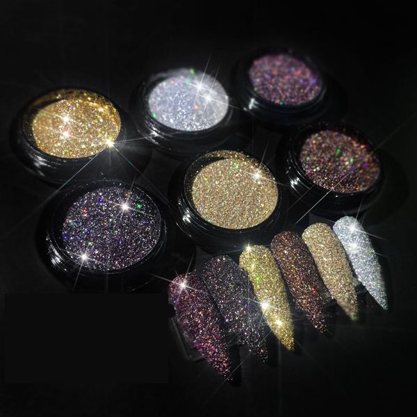 

1 box shiny nail glitter powder sugar rose gold dust luxury sparkles nail art pigment laser gel manicure polish decorations, Silver;gold