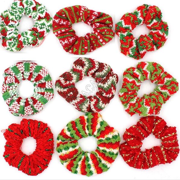 

веревка шерстяной вязание scrunchies женщины рождество диапазона волос xmas красный зеленый полосатый резинка для волос резинка для волос хв, Slivery;white