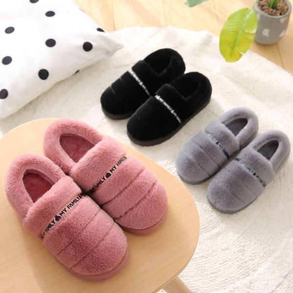 

winter cotton slippers women round head flat heel soft bottom thick bottom home non-slip indoor floor couple warm bag heel velvet, Black