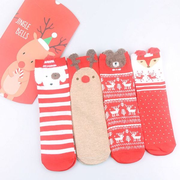 

1pair women ladies soft warm cotton socks christmas cartoon animal pattern socks for festival party gifts supplies, Pink;yellow