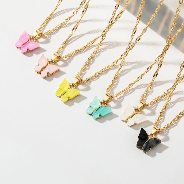 

poxam bohemian cute butterfly pendant necklace for women acrylic animal colorful clavicle choker necklaces 2020 fashion jewelry, Silver