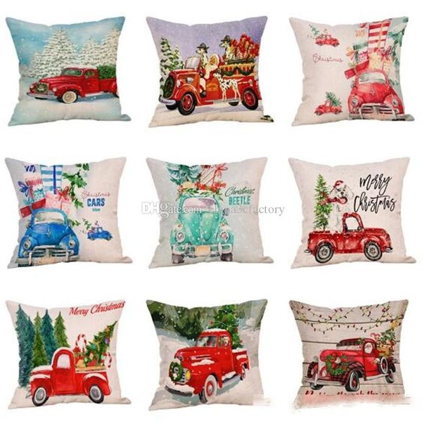 

merry christmas holiday cushion covers red truck retro vintage car truck with xmas tree cushion cover beige linen pillow case gift