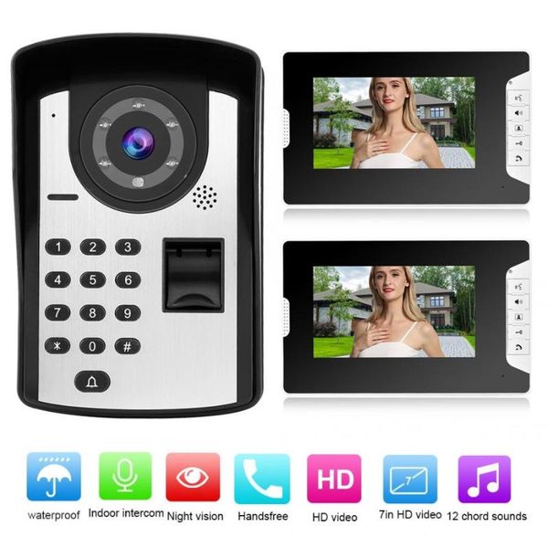 

doorbells 7in lcd ip fingerprint password remote ir video smart doorbell monitor intercom 2021