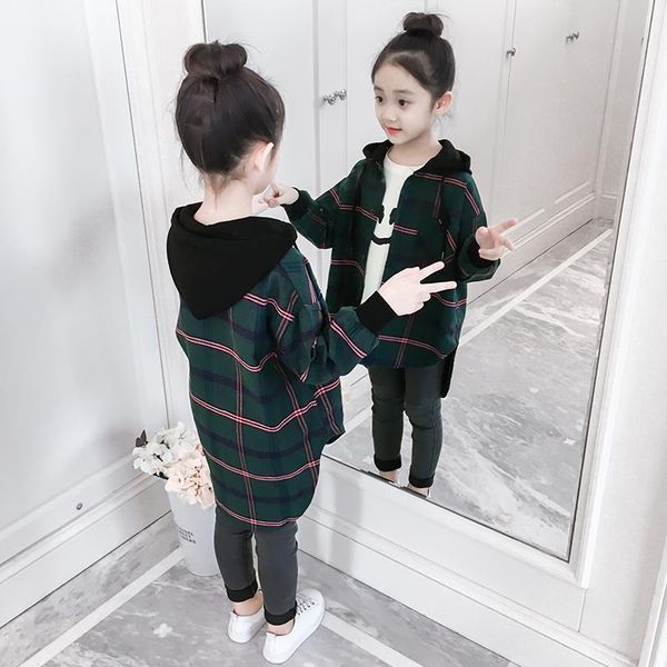 

spring autumn thick girls jackets plaid kids outerwear letter hoodied coats children clothing teenager trench coat 6 8 10 12y, Blue;gray